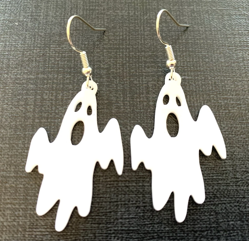 White 3D Printed earrings, Scary Ghost, Halloween - Image 1 of 1