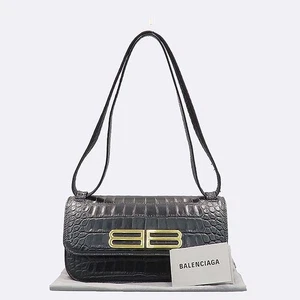 Balenciaga 674693 Black crocodile pattern gold logo small GOSSIP shoulder bag - Picture 1 of 7