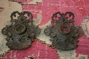 Pair vintage antique cast iron ink well holders desk accessory set art nouveau - Picture 1 of 4