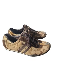 Coach Sneakers 8M Brown Gold Katelyn Classic Logo Low Top Tennis Shoes Y2K vtg - Picture 1 of 8