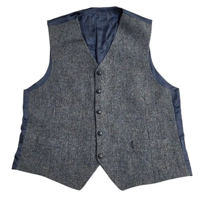 Harris Tweed Waistcoat Blue Tweed Wool Men's UK Size xxl 46" to clear - Image 1 of 4