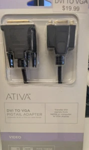 ATIVA DVI to VGA Pigtail Adapter DVI-I Male to VGA Female NEW IN BOX - Picture 1 of 2