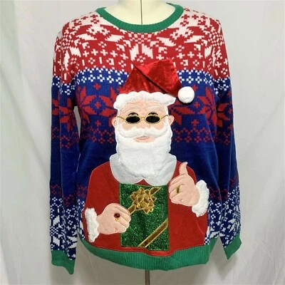 Ugly Christmas Sweater Santa Present Drink Beer Holder Snowflake Mens Womens S - Image 1 of 4