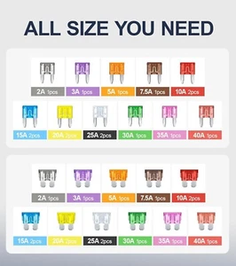 JOREST 300Pcs Car Fuse Assortment Kit, 160 Mini Blade Fuses Automotive + 90 Stan - Picture 1 of 7