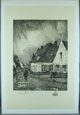 Pierre BOISSART "Vieilles maisons Rue des Foulons Bailleul Nord" Eau-forte orig. - Photo 1/4
