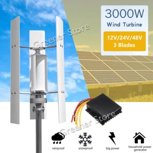 3KW 12V 24V 48V Vertical Axis Wind Turbine Generator 3 Blades Charge Controller - Imagen 1 de 16