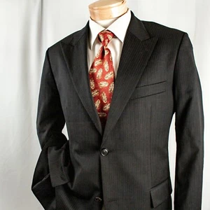 HUGO BOSS New Black Gray Striped Wool 2 Buttons Men Suit Size 40 S 36"W x 30"L - Picture 1 of 12