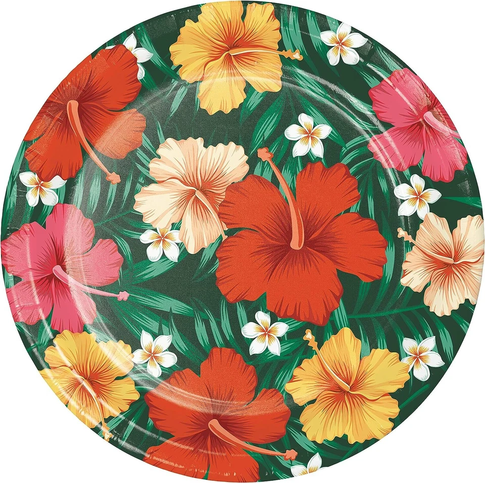 Tropical Flowers Floral Beach Summer Luau Theme Party 9" Paper Dinner Plates - Image 1 of 1