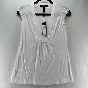 BCBGMAXAZRIA Top Womens Size XS Supima Cotton Deep V-Neck Cap Sleeve White - Picture 1 of 10