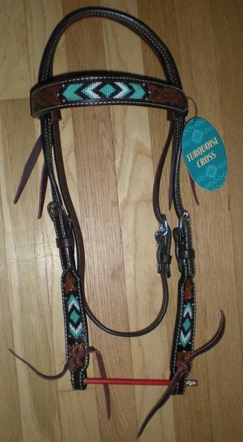 Tahoe Tack Turquoise Spotted Show Western Leather Browband