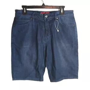 Hugo Boss Straight Fit Denim Shorts Mens 34 Dark Wash Mid Rise Bermuda Shorts - Picture 1 of 4
