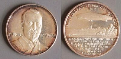GERMANY 1924 ZEPPELIN original Silver Medal Amerikafahrt Airship + Dr. Eckener ! - Image 1 of 3