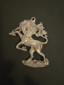 1988 Rawcliffe Pewter Unicorn Pendant Rhinestones Signed P Davis 3" - Picture 1 of 9