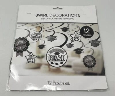Decoraciones de fiesta de graduación valor graduado paquete de 12 piezas remolino decoración blanco/gris Foto 1 de 3