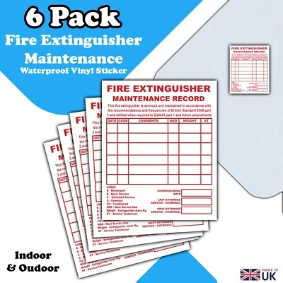 LUMEAN LTD 6 Pack - Fire Extinguisher Maintenance Record Vinyl Sticker Label - Fire Signage