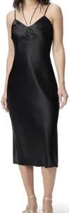 Paige Damen Arina Seide schwarz Slip Midi Spaghetti V-Ausschnitt Midikleid S $ 379 Neu mit Etikett - Bild 1 von 12