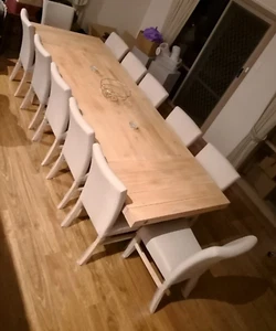 DINING SET VINEYARD, second hand, extendable, 12 linen chairs, covers included - Picture 1 of 12