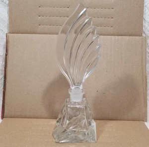 VTG CLEAR CRYSTAL GLASS PERFUME BOTTLE FEATHER STOPPER ART DECO STYLE CZECH - Picture 1 of 18