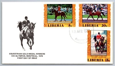 Liberia 1977 Montreal Olympics Equestrian Gold Medalists FDC Two Combo Covers! - Image 1 of 4