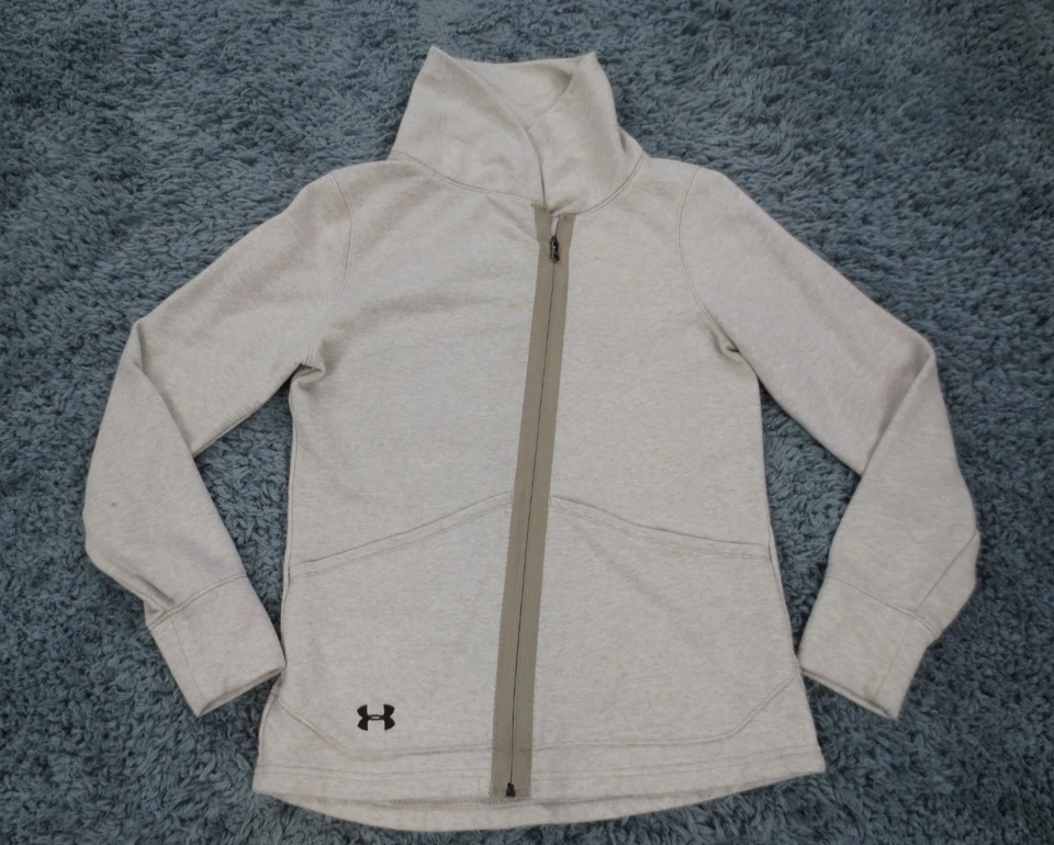 Sudadera Under Armour Mujer Pequeña Beige Desplazada Cremallera Completa Cuello Alto Envolvente Foto 1 de 4