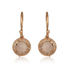 Rose Gold Plated 925 Silver Rose Chalcedony Gemstone Diamond Hook Earrings