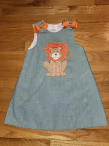 ROSALINA COLLECTIONS DRESS Sz 4T Green & White Check Sewn on Lion with Mane - Picture 1 of 5