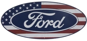 FORD AMERICAN FLAG Oval Embossed Metal Sign Vintage Stlye Man Cave Garage NEW - Picture 1 of 3