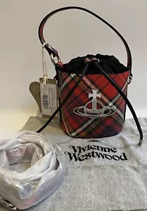 VIVIENNE WESTWOOD MC ANDREAS RED TARTAN SMALL DAISY DRAWSTRING BUCKET BAG BNWT - Picture 1 of 24