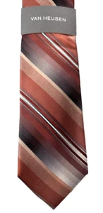 Cravatta uomo Van Heusen 100% seta, forme di marrone, a righe W3,25" - Foto 1 di 5
