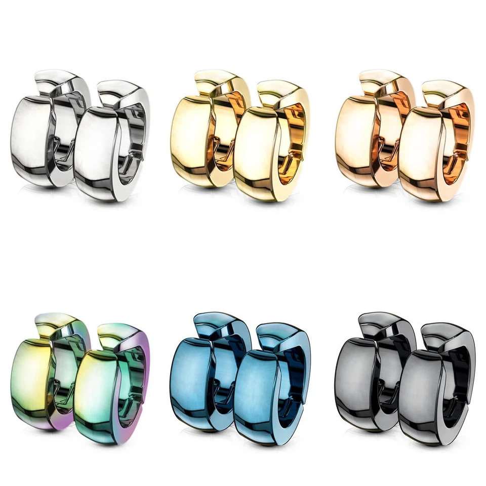 Fake Creolen Ohrclips Ohrringe ohne Ohrlöcher 2 Klappcreolen Edelstahl Herren - Bild 1 von 1