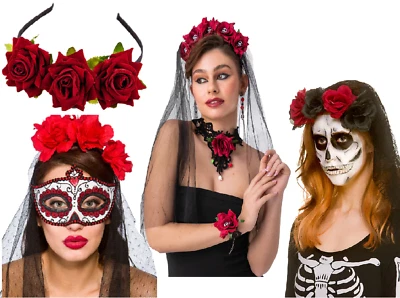 Day Of The Dead Accessorys Mask Veil Adults Halloween Fancy Dress Kit - Image 1 of 2