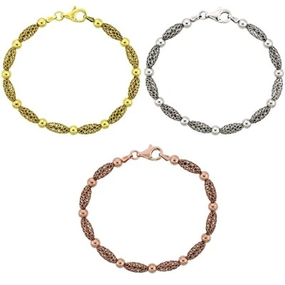 17.8cm Sterlingsilber Gewellt Filigraner Perlen Armband, Hergestellt IN Italien - Bild 1 von 2