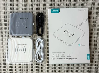 NEW CHOETECH 2 Pack T511-S White & Black 10W Max Fast Wireless Charging Pad - Image 1 of 4