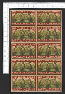 Vintage matchbox labels THE THREE BIRDS uncut blocks of 10 & 15 - Picture 1 of 2