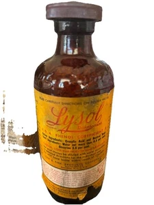 Vintage Lysol Bottle Brown Glass With Box And Label Corked Stopper - Picture 1 of 10