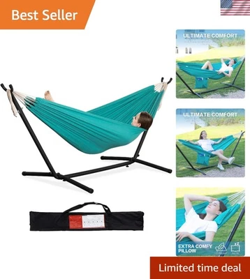 Cómoda hamaca doble en aguamarina - Soporte de acero duradero y bolsa de transporte incluidos Foto 1 de 4