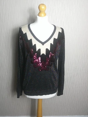 Desigual Jumper Size Large Women's Maka Lurex Sparkly Sequin Disco Party - Image 1 of 4