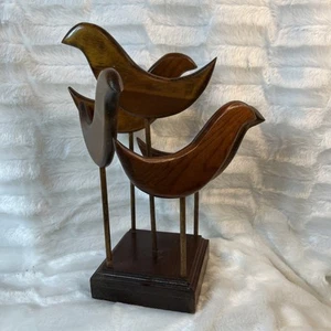 SCULTURA IN TEAK UCCELLINI ASTRATTI MCM! ART 13 in T. 10 in W. vintage anni 50 60 - Foto 1 di 12