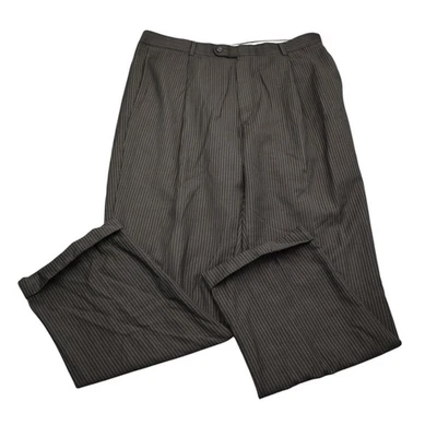 Pantalones de vestir Claiborne para hombre 44R W38 marrón a rayas plisado lana cremallera dobladillo con puños Foto 1 de 4