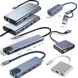 HDMI Docking Station Dual Monitor Universal USB C Dock Triple Display 10in1 - Picture 1 of 26