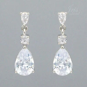 18K White Gold Plated Cubic Zirconia Wedding Drop Dangle earrings Bridesmaids 22 - Picture 1 of 4