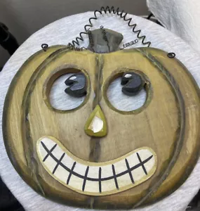 Zucca in legno vintage decorazione da appendere a parete Halloween Jack O Lanterna - Foto 1 di 5