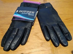 ISOTONER Women's Leather Spandex Smart Touch Winter Gloves Black, M / L - Picture 1 of 12