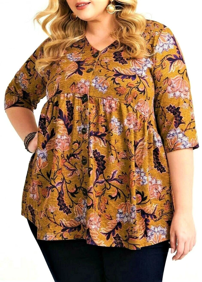 TS Taking Shape Virtu Plus Sz XS 14 - 16 Ethnic Floral Top