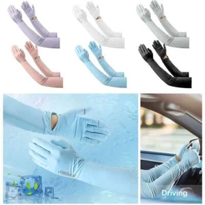 Summer Cooling Silk Gloves 58cm Long Waist Mittens Women Sun-protection Gloves - Picture 1 of 18