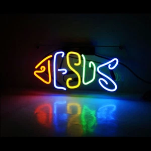 Jesus Fish Neon Sign Light Restaurant Wall Hanging Real Glass Room Decor 20" - Picture 1 of 24