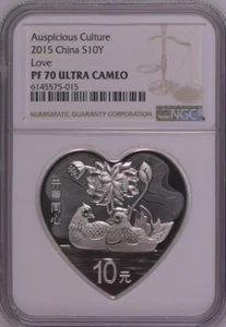 NGC PF70 2015 China Auspicious Culture Love 1oz Silver Coin - Picture 1 of 2