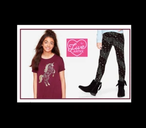 *NWT* Girls Outfit JUSTICE size 10 Metallic Unicorn Top n Black Leggings Set - Picture 1 of 9