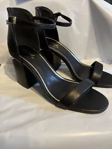 Women’s Black Dress Shoes Size 10 Ankle Strap With3 Inch Heels Gold Accent - Picture 1 of 12
