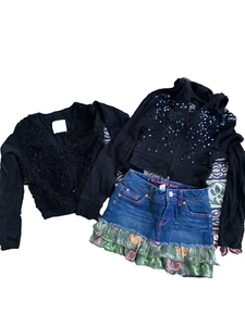 Lot of 3 Kids/Girls Justice jean skort, hoodie, sweater-SZ 8 R-Girls clothes - Picture 1 of 5